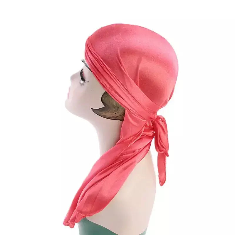 Elasticidade baotou boné faixas de cabelo simulação sedosa durag cauda longa chapéu pirata bandana turbante para crianças criança fita acessórios