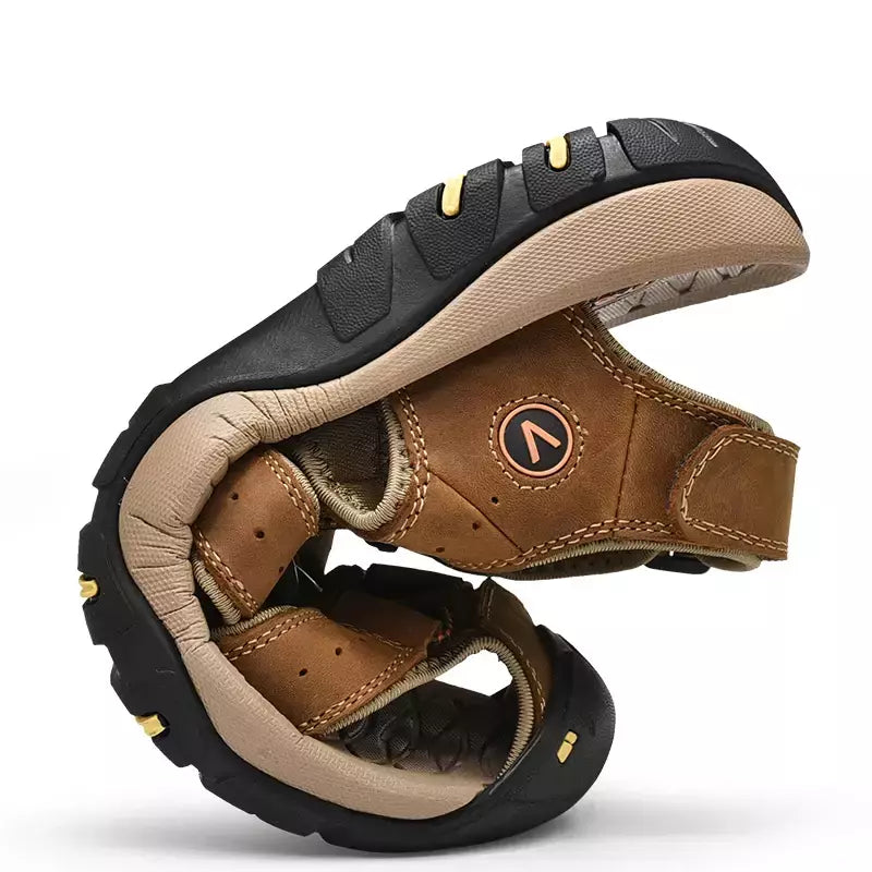 Sapatos masculinos casuais de couro genuíno, sandálias masculinas ao ar livre, sapatos romanos de praia, plus size 38-48, verão