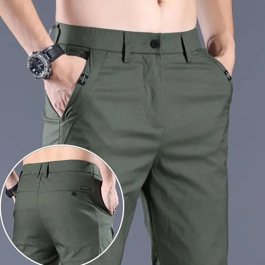 Calça reta masculina de alfaiataria social, calça masculina de algodão, para cima fina e casual, calça empresarial chinesa, clássica, para cima, verão