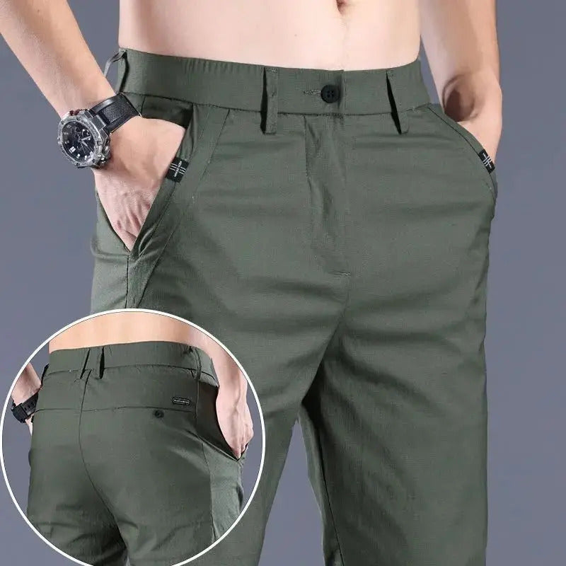 Calça reta masculina de alfaiataria social, calça masculina de algodão, para cima fina e casual, calça empresarial chinesa, clássica, para cima, verão