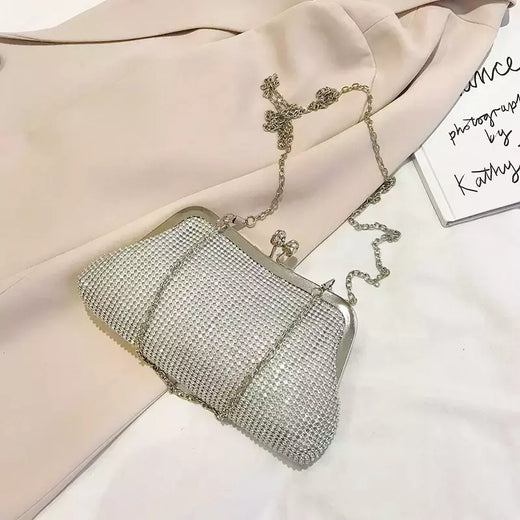 Diamante de ouro sacos de noite para mulheres, bolsa de luxo, corrente elegante, ombro crossbody bag, embreagem festa casamento, moda, 2024