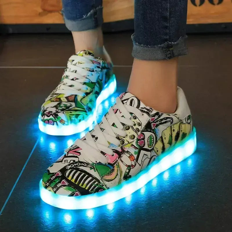 Maogu 2024 adulto unissex das mulheres dos homens criança tênis luminosos brilhante carga usb meninos led colorido light-up sapatos meninas calçados