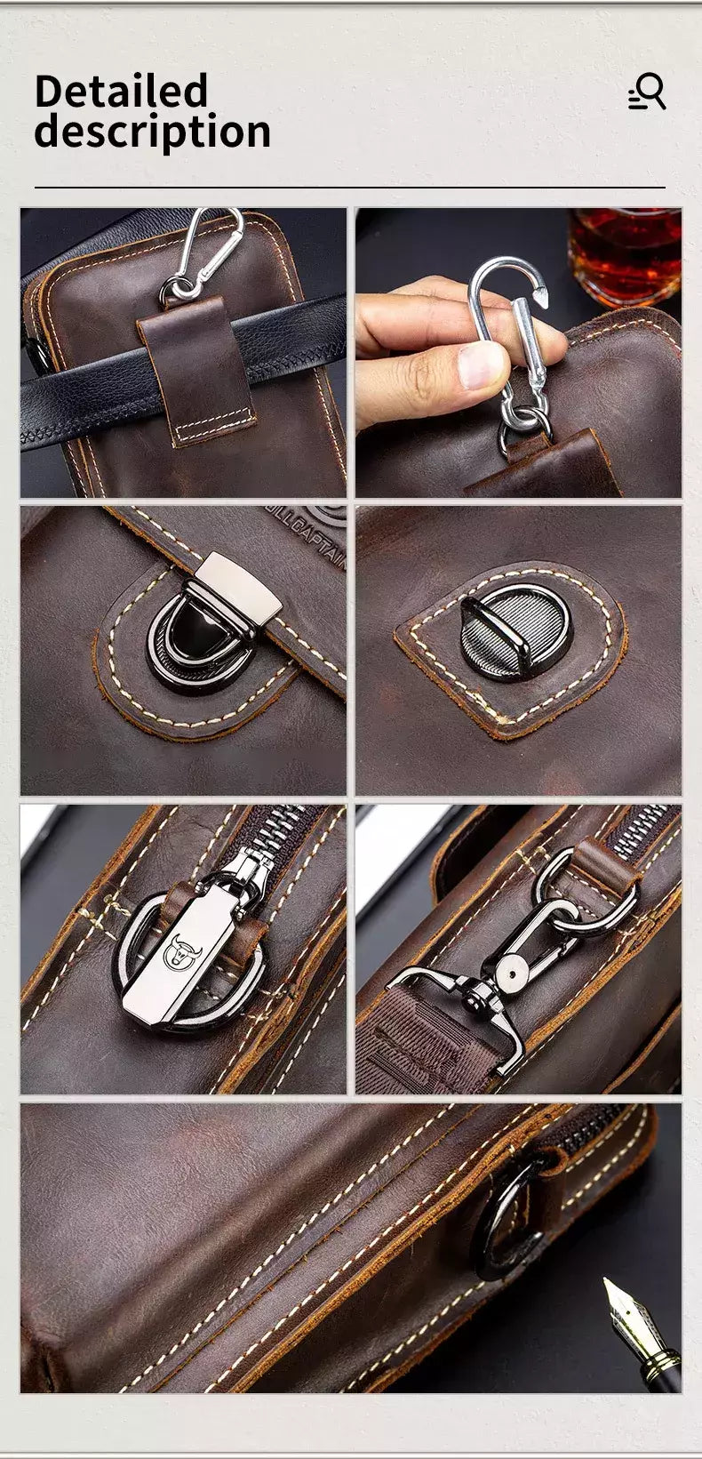 BULLCAPTAIN-Pacotes de Cintura de Couro Genuíno para Homens, Cinto Casual, Bolsa de Telefone Móvel 100% Couro Pequena Bolsa de Ombro