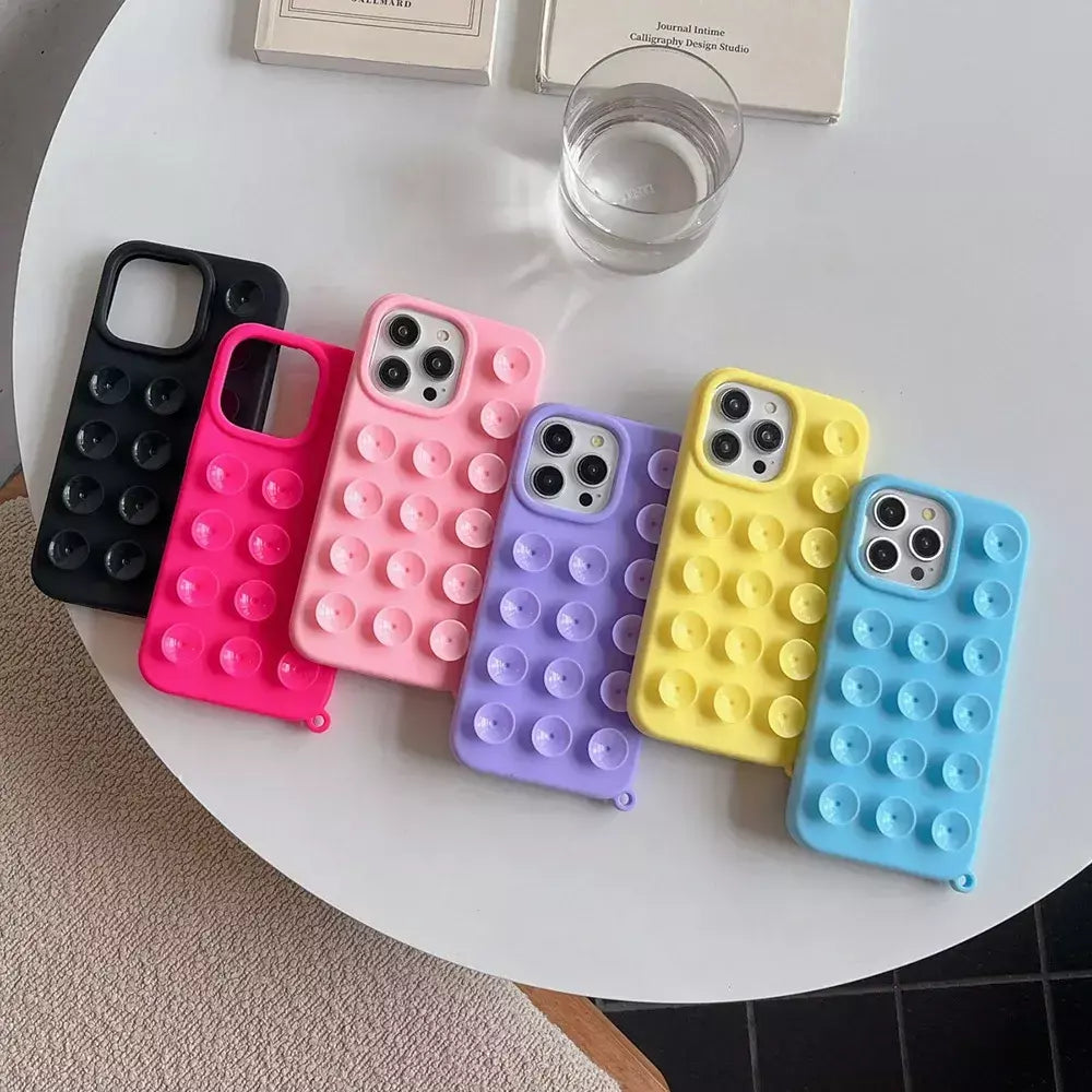 Ventosa capa de telefone de silicone macio para iphone 16 pro max 13 14 11 12 15 pro max 16 plus antiderrapante à prova de choque capa de cor doce