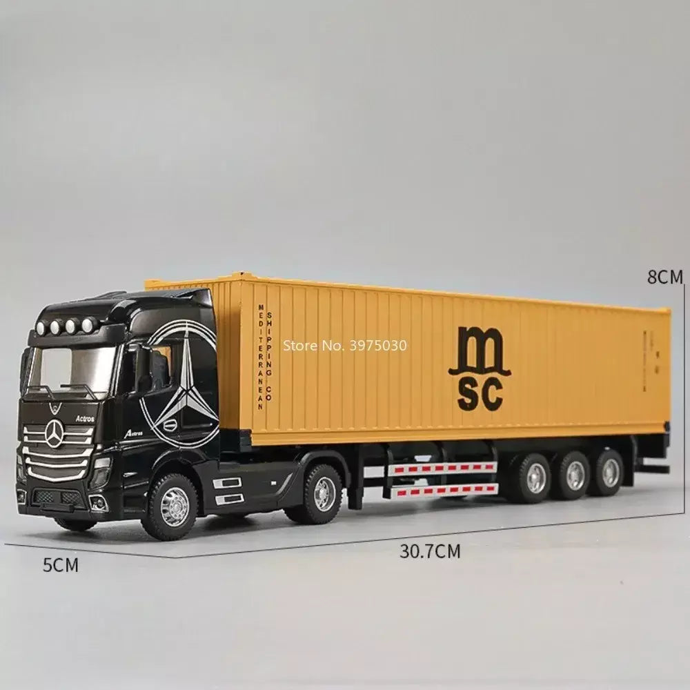 1:50 caminhão contêiner carros de brinquedo modelo fundido pneus de borracha veículo puxar para trás luz música carro em miniatura meninos presentes do festival