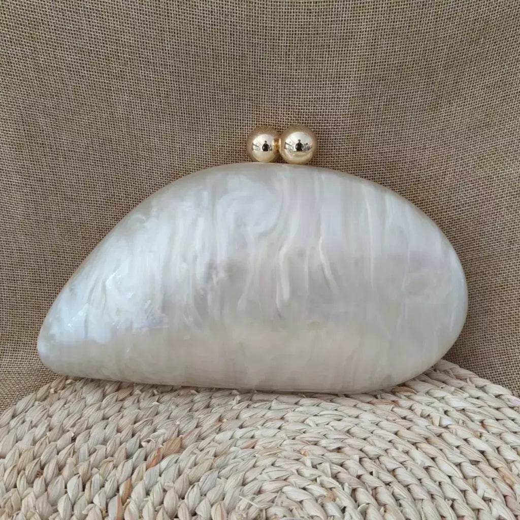 Oval Irregular Pérola Acrílico Box Evening Bag, Senhoras Designer De Luxo Bolsas, Festa De Casamento, Handmade Bolsas, Branco, Novo