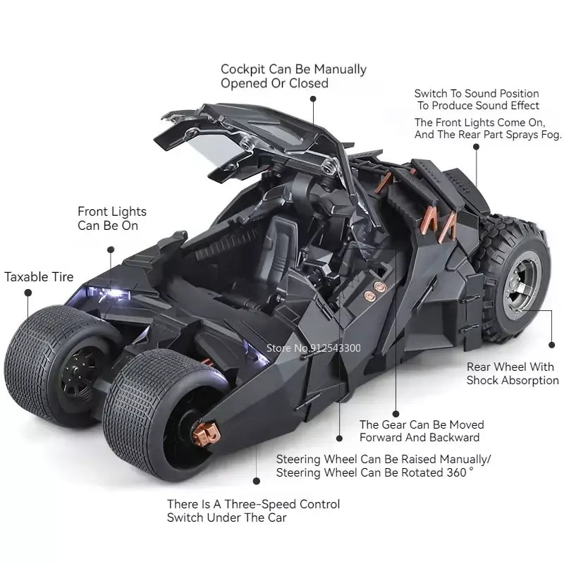 Grande escala 1:18 batmobile modelo de carro brinquedo o cavaleiro das trevas trilogia som luz deslizante spray liga veículos modelos ornamentos presentes