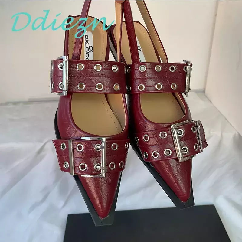 Sandálias femininas de dedo apontado, calçados rasos, Slingbacks, sapatos femi
