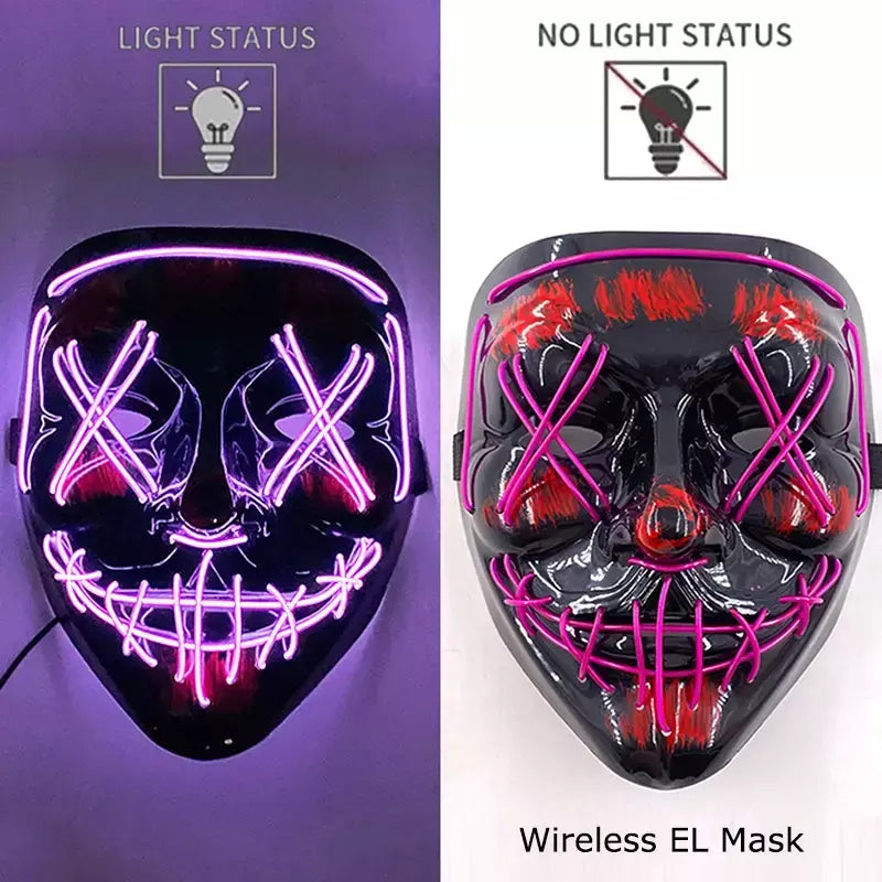 Neon sem fio led máscara de purga brilho no escuro cosplay máscara de terror halloween masquerade festa máscaras brilhantes engraçado vestir-se