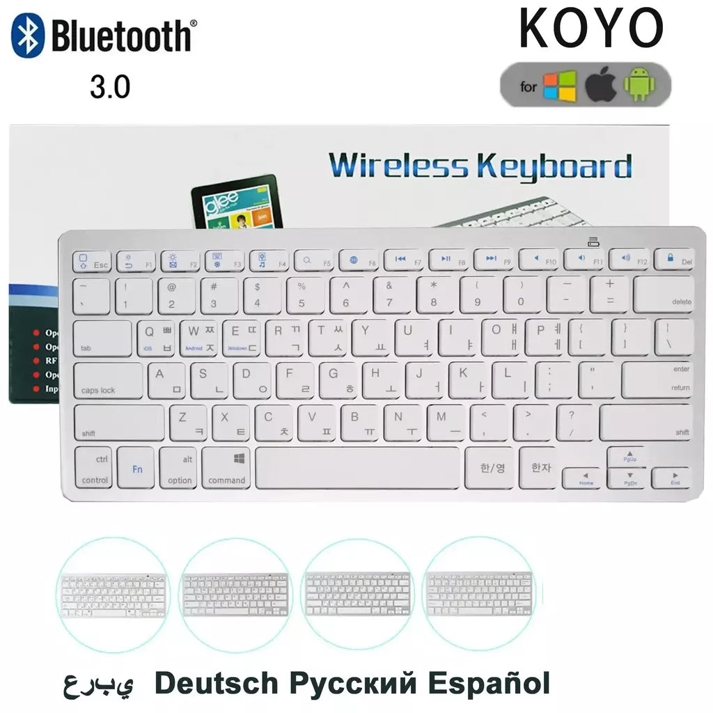 Coreano/espanhol/russo/japonês/hebreo/italiano teclado bluetooth portátil sem fio para ipad tablet telefone pc android ios windows