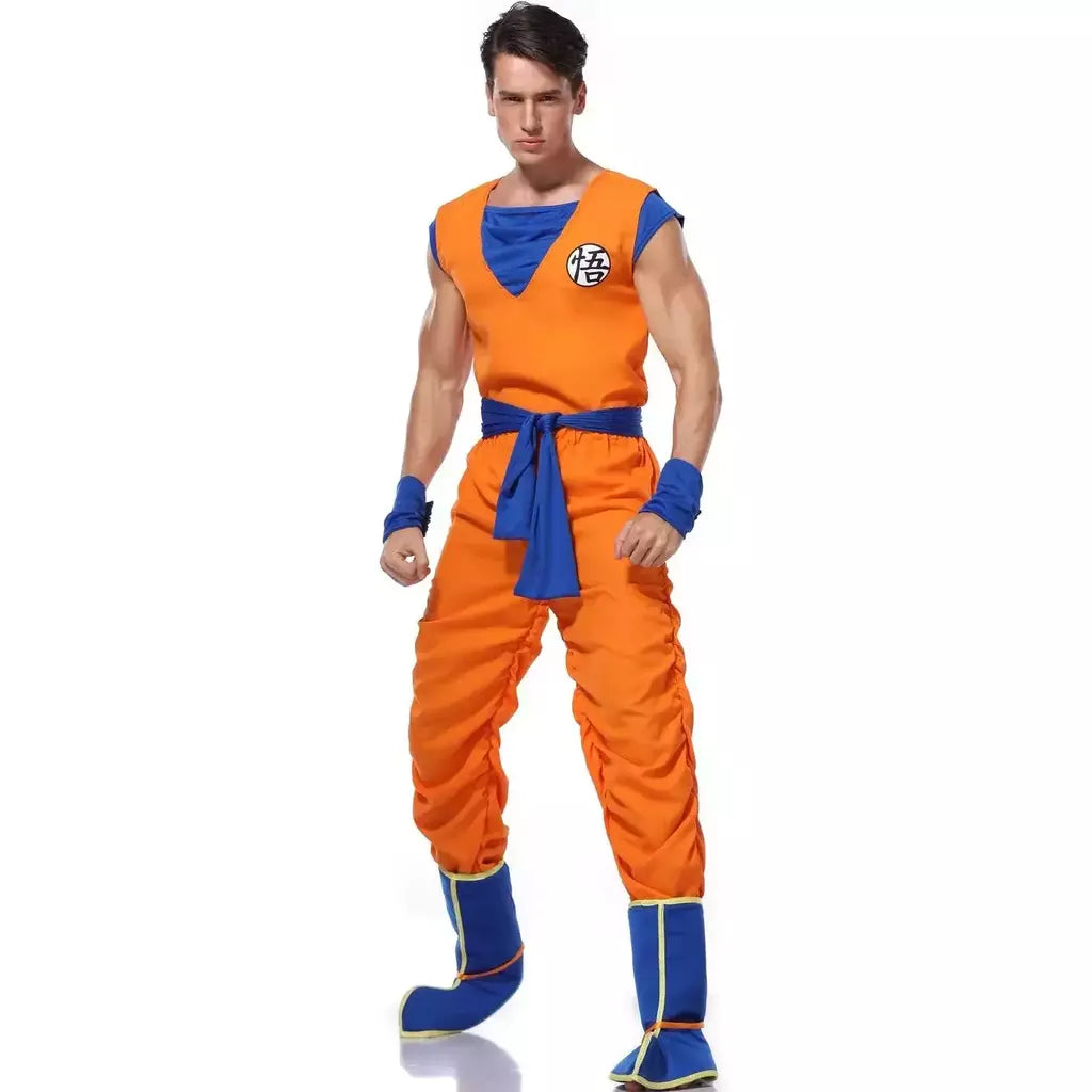 Homem adulto halloween anime japonês son goku cosplay traje super-heróis role play laranja macacão fantasia vestir-se