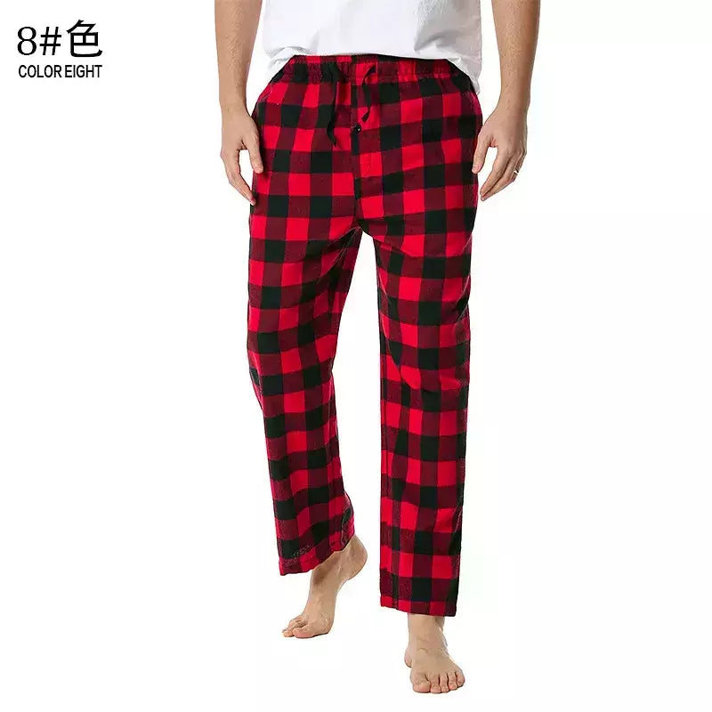 Branco preto xadrez pijama calças inferiores homens relaxando confortável macio algodão flanela casa wear respirável flanela pijama homme