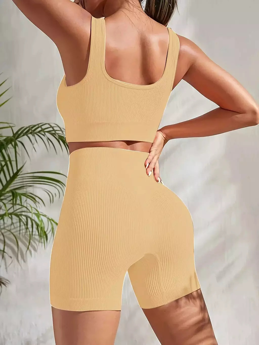 Terno de Yoga Esportivo de Secagem Rápida para Mulheres, Fitness Wear, Rosqueado, Shorts Apertados, Roupas de Treino Apertadas, Pêssego, Clássico