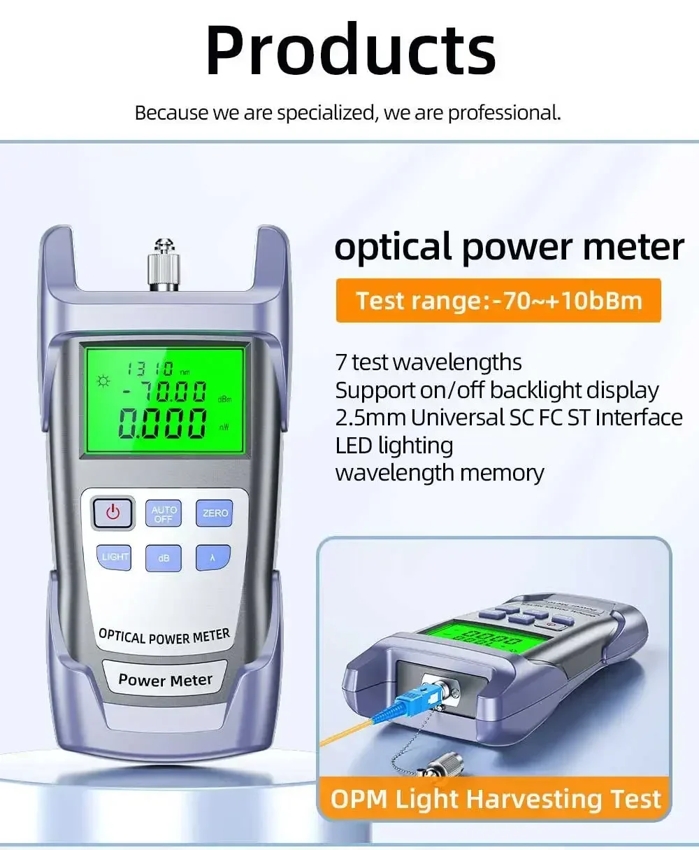 ZoeRax 11 em 1 Kit de ferramentas de fibra óptica FTTH com -70 ~ + 10dBm Medidor de potência óptica 10MW Localizador visual de falhas Cortador de fibra óptica