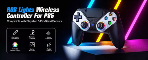 Controlador para ps5/playstion 5 pro/slim/pc console sem fio gamepad jogo joystick luzes rgb turbo touchpad hall gatilho rocker