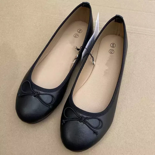 Ballet bowknot para senhoras, sapato de mulas de couro, dedo do pé redondo, mocassins confortáveis, clássicos e elegantes, moda primavera, 2024