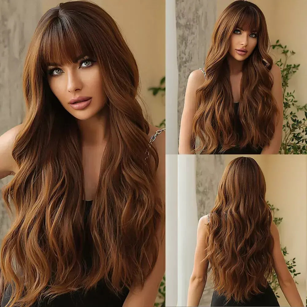 Marrom loira ombre perucas de cabelo natural para mulheres longo ondulado com raízes escuras peruca sintética para mulheres resistente ao calor perucas coaplay