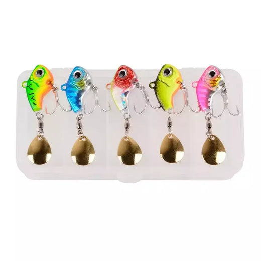 5 pçs/caixa rotativa de metal vib vibração isca spinner colher iscas de pesca 5g-20g gabaritos truta pesca de inverno iscas duras enfrentar pesca