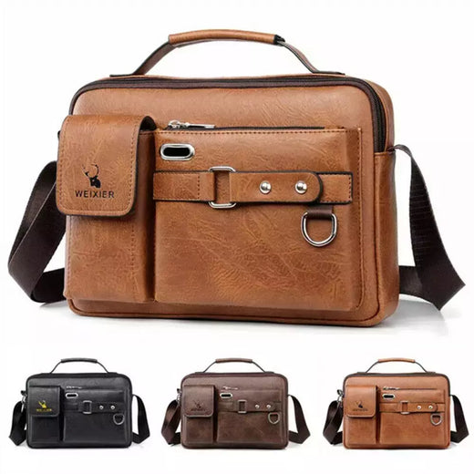 Bolsa mensageiro tiracolo de couro masculina, maleta de ombro empresarial, bolsa casual de viagem de grande capacidade, nova moda