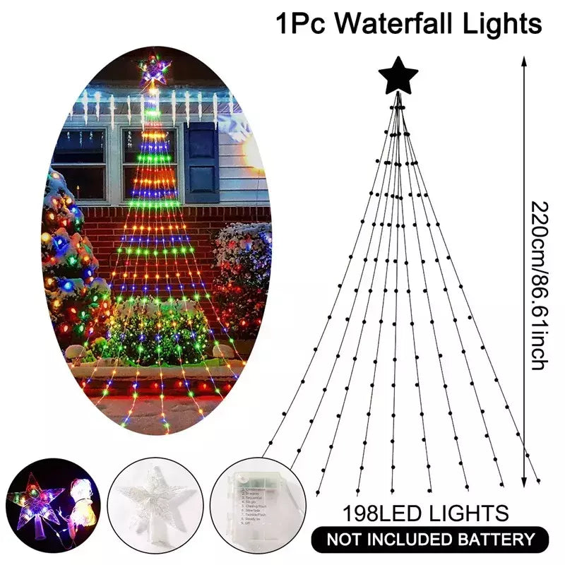 LED Star Waterfall Lights para o Natal, luzes de corda, enfeites de árvores, decorações, ano novo, 2025, 2024