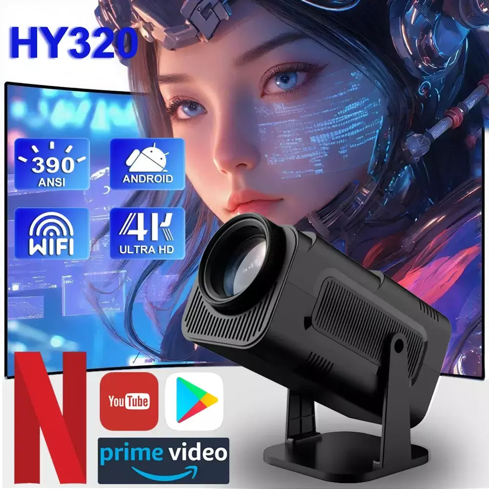2025 4K Android 11 Projetor Nativo 1080P 390ANSI HY320 Dual Wifi6 BT5.0 1920*1080P Cinema Projetor portátil atualizado HY300