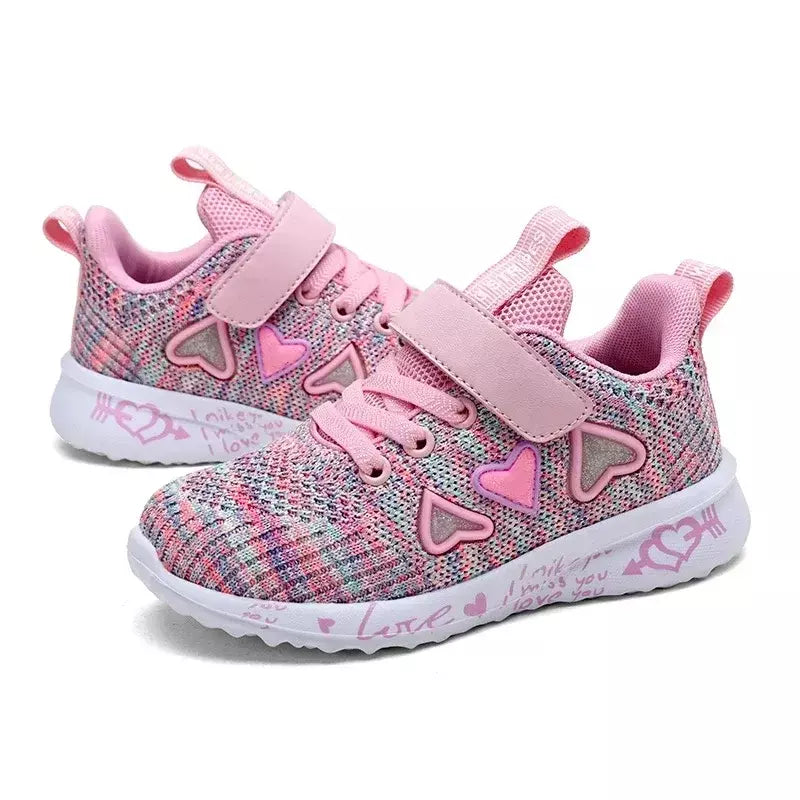 Meninas sapatos casuais luz malha tênis crianças verão primavera outono tenis bonito esporte dos desenhos animados feminino correndo meia calçado