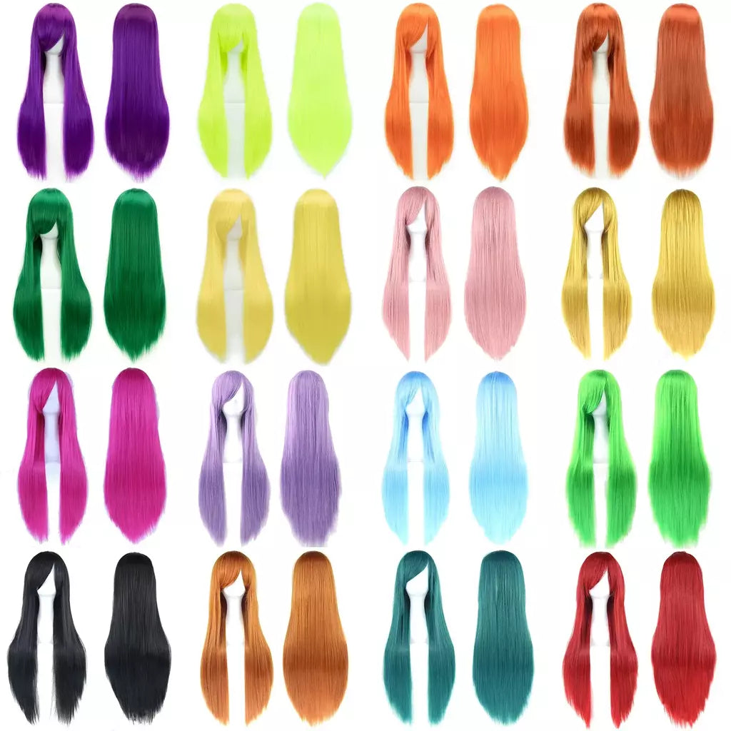 80cm longo cabelo sintético branco roxo cosplay perucas festa cabelo preto para mulheres peruca reta peruca