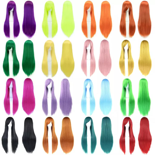 80cm longo cabelo sintético branco roxo cosplay perucas festa cabelo preto para mulheres peruca reta peruca