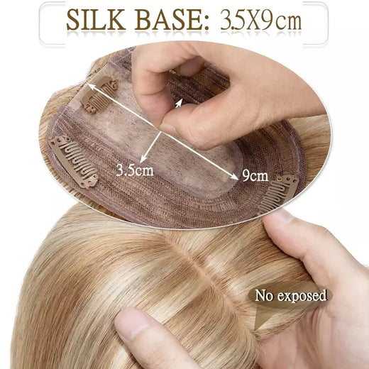 S-noilite 10x12cm toppers de cabelo em linha reta 3.5x9cm base de seda perucas de cabelo clipe em extensões de cabelo marrom cabelo humano para mulher