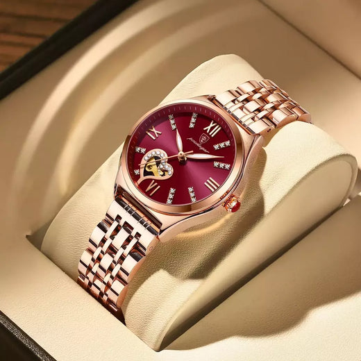 Relógio De Aço Inoxidável Poedagar para Mulheres, Relógios De Ouro Rosa, Relógio De Pulso De Quartzo Impermeável, Presente De Namorada Romântica, Moda