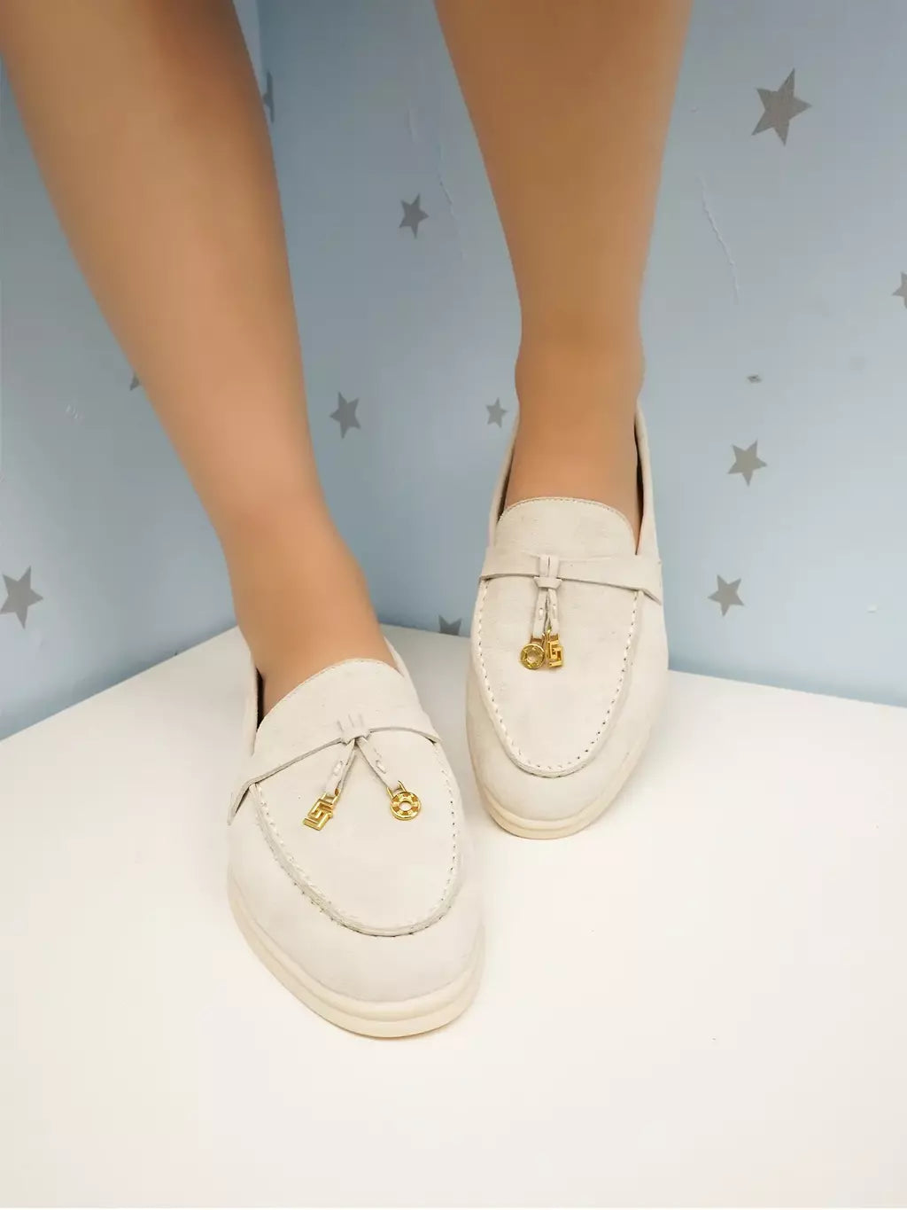 Sapatos de mula de camurça antiderrapante para mulheres, sapatos para dirigir, pingente de metal, marca de luxo, moda casual confortável, Le Fu