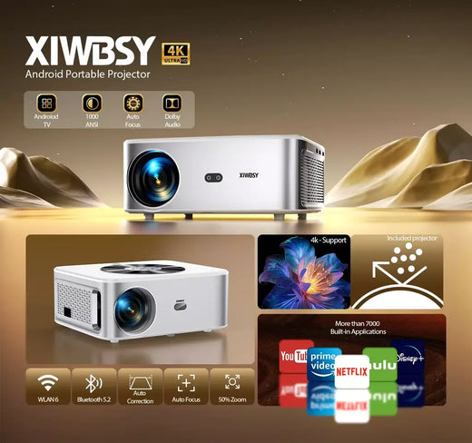 Xylbsy 1000ansi projetor de foco automático bluetooth5.2 android projetor 4k 8k decodificação vídeo áudio home theater projetor portátil