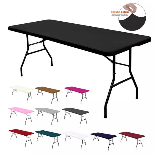 Elastic spandex toalha de mesa, 4/6/8ft, estiramento, retangular, lavável e resistente a rugas, para a mesa do pátio, 1 pc