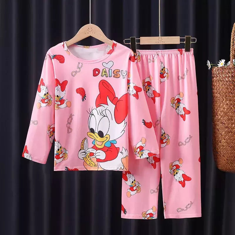 Crianças Minnie Elsa Duck Pijamas dos desenhos animados, roupas infantis para casa, conjuntos para meninos e meninas, terno de viagem, casual, novo, 2 peças por conjunto