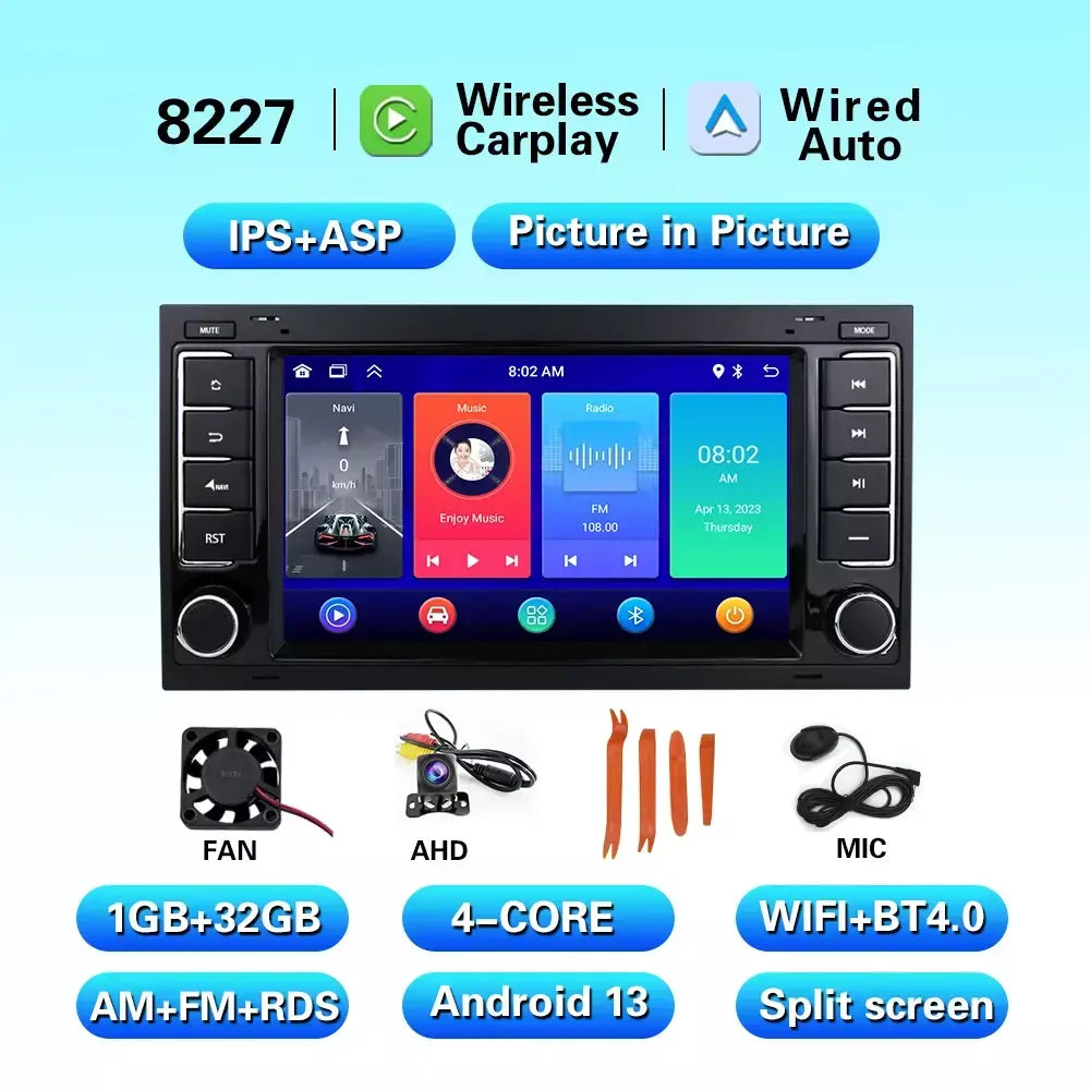 Leitor multimídia carro com Bluetooth, Android 13, 2 Din, Carplay para Touareg T5 Transporter, Volkswagen VW 2002-2010, Auto Bluetooth