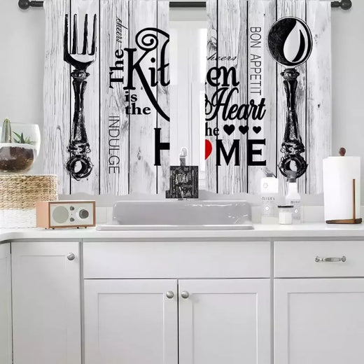 Minimalista Cozinha Janela Cortinas, Faca Fork Texto, Fácil Instalação, Quarto, Estudo, Café, Sala, Decoração de Casa, Moda, 2pcs