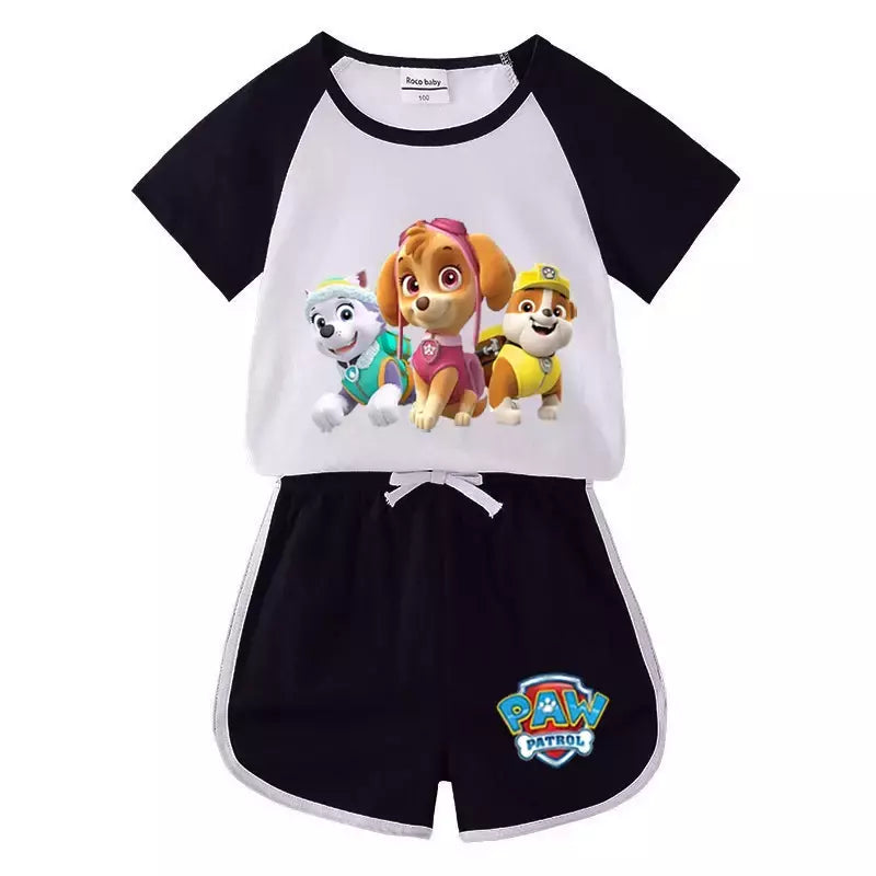 Boys Paw Patrol T-shirt manga curta Top e Shorts Set, bebê meninos roupas, roupas dos desenhos animados, terno verão, novo conjunto infantil, 2022, 2pcs
