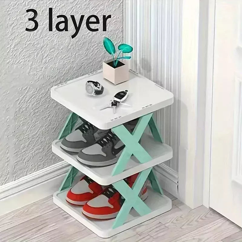 Sapateira dobrável e destacável de várias camadas, plástico, espaço familiar, adequado para quartos do corredor, 1pc