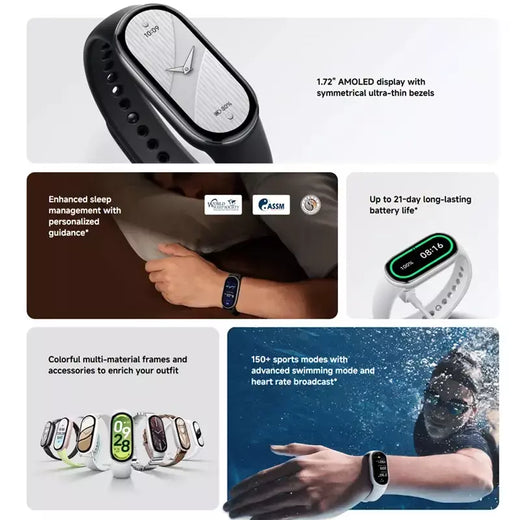 Em estoque versão global xiaomi banda inteligente 10 1.72 "amoled 150 + modos esportivos transmissão de freqüência cardíaca 5atm pulseira esportiva à prova dwaterproof água