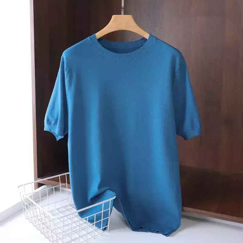 Superfino Merino lã camiseta masculina, malha, O-pescoço, respirável, fino Cashmer, manga curta Tee, cor sólida Tops