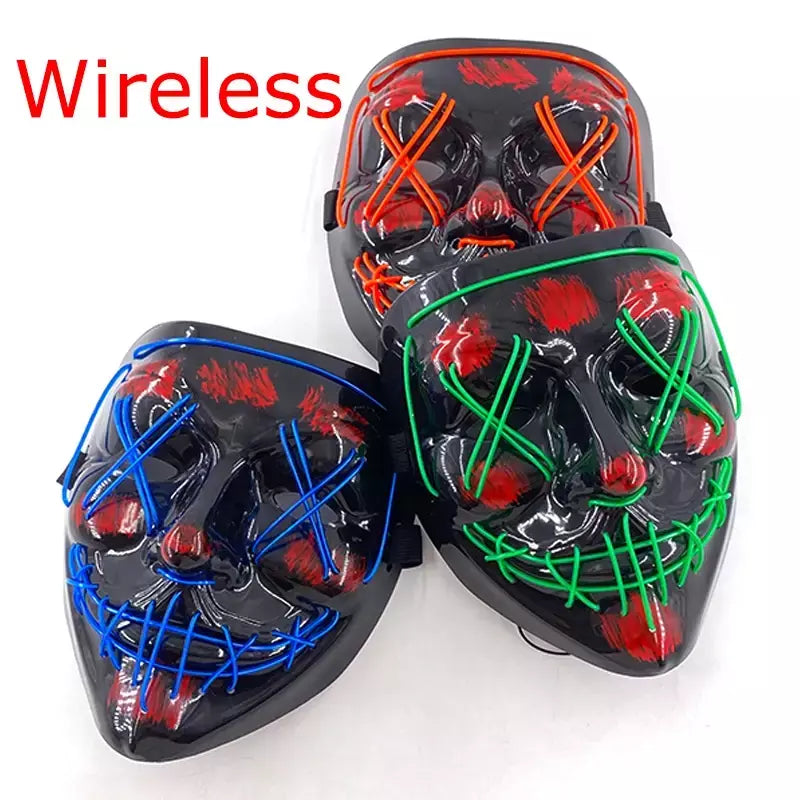 Neon sem fio led máscara de purga brilho no escuro cosplay máscara de terror halloween masquerade festa máscaras brilhantes engraçado vestir-se