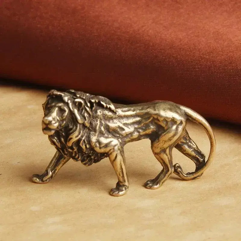 Cobre puro majestoso rei leão miniaturas estatuetas decorações de mesa vintage bronze mini dragão estátua animal decoração para casa ornamento