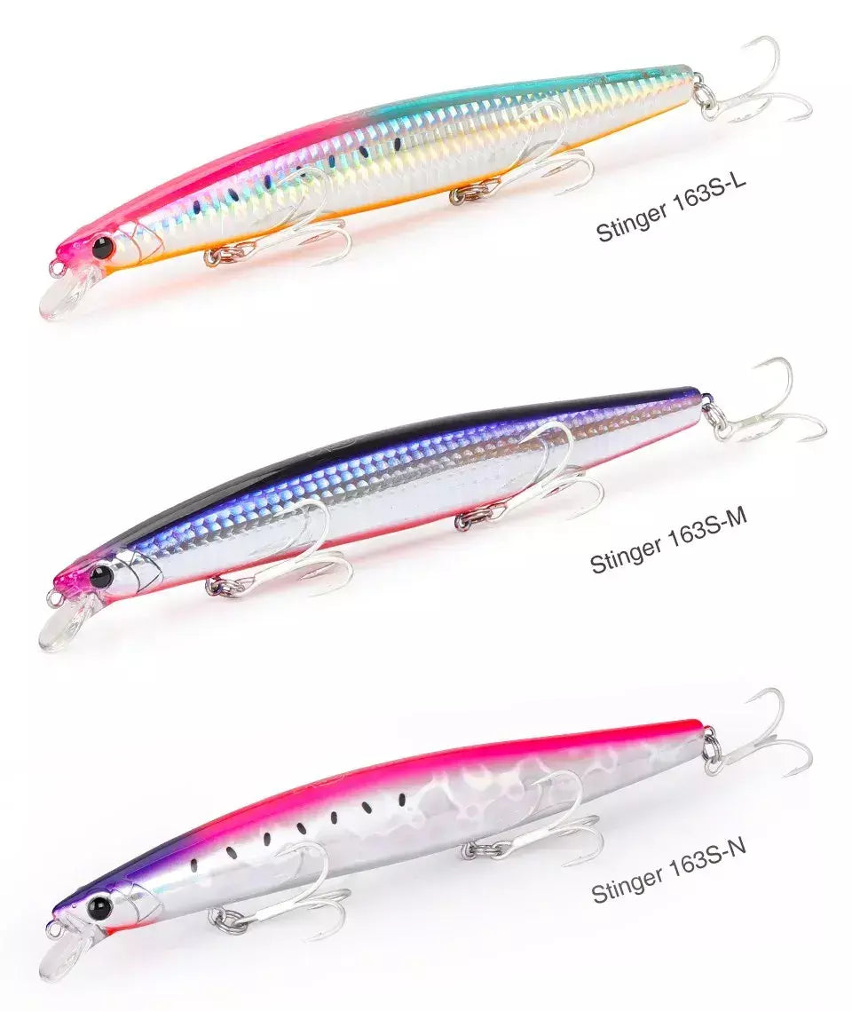 TSURIKNOYA-STINGER 163S-Ultra Long Casting Saltwater Sinking Minnow, Iscas de Pesca, Iscas Artificiais Duras para Robalo, 163mm, 34.2g