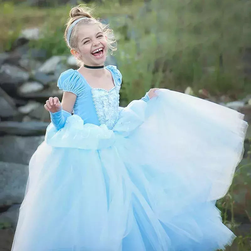 Crianças cosplay traje menina verão pageant lantejoulas fantasia crianças cinderela carnaval roupas princesa vestido de aniversário 3-10 ano