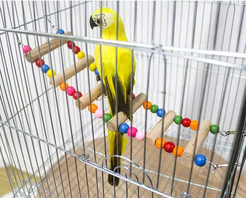 Pássaro papagaio brinquedos colorido pendurado gaiola escadas de escalada com papagaios de madeira natural suspensão ponte balanço brinquedos pássaro brinquedo suprimentos