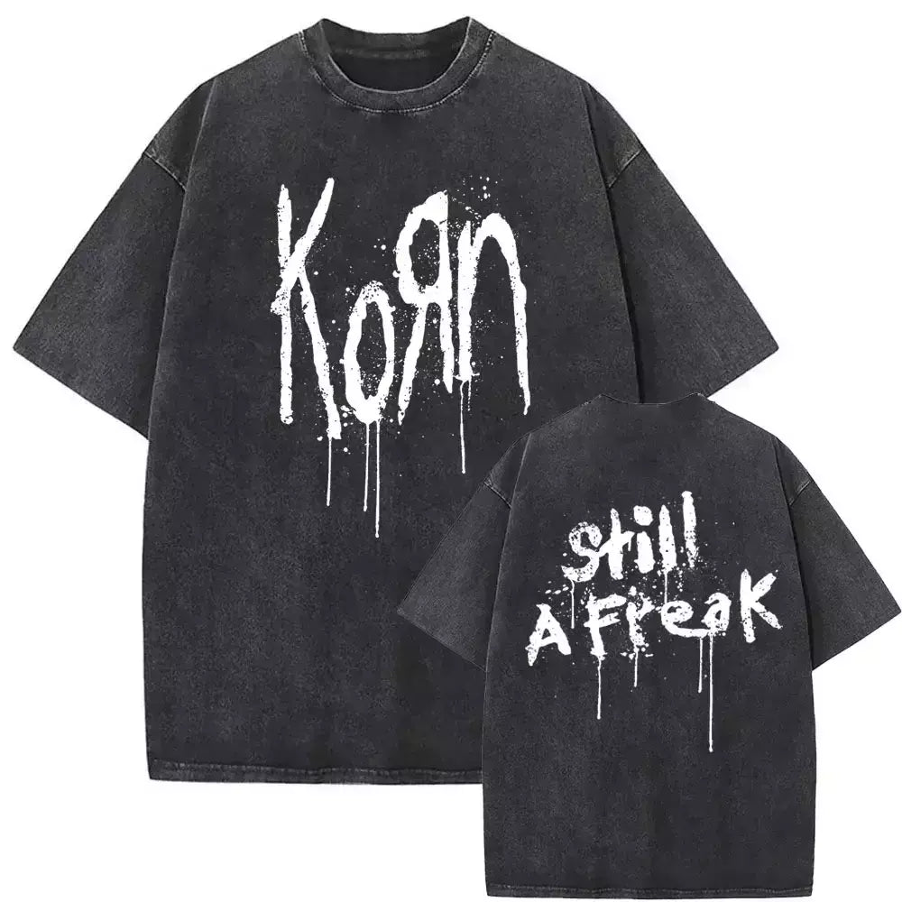 Camisetas com estampa de esqueleto masculinas, banda de rock vintage lavada, Korn caindo longe de mim, camiseta gótica, camiseta masculina extragrande, moda