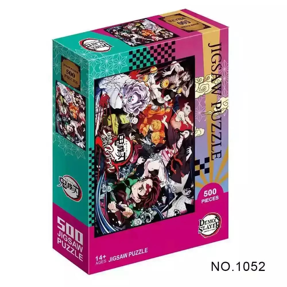 500/1000 peças quebra-cabeças para adultos demon slayer anime japonês série kimetsu dos desenhos animados crianças brinquedos educativos iluminar presentes