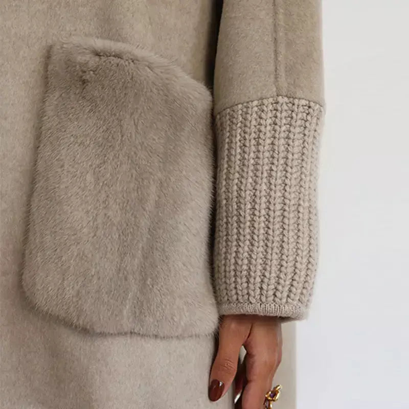 Gola de pele emendada longa pele de lã casaco feminino moda casual manga comprida lapela solta quente curto jaqueta senhora diariamente streetwear