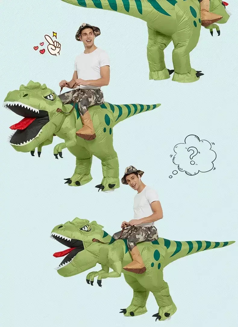 Traje de dinossauro inflável para adultos e crianças, Velociraptor, Festa de Carnaval de Halloween, Desenhos Animados Divertidos, Role Playing
