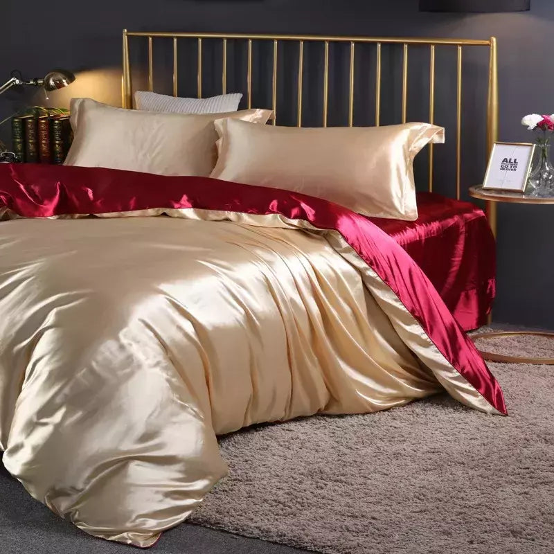 Conjunto De Cama De Luxo Com Capa De Edredão, 100% Seda, Duplo King e Queen Size, Conjuntos De Roupa De Cama, Kit De Capa De Cama, 4PCs